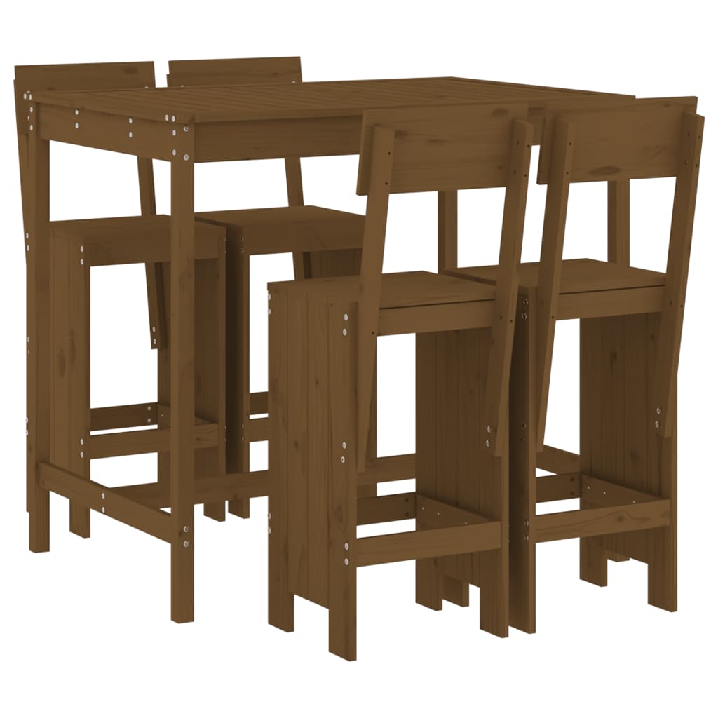 mesa y taburetes altos de jardin 5 piezas madera pino marron miel