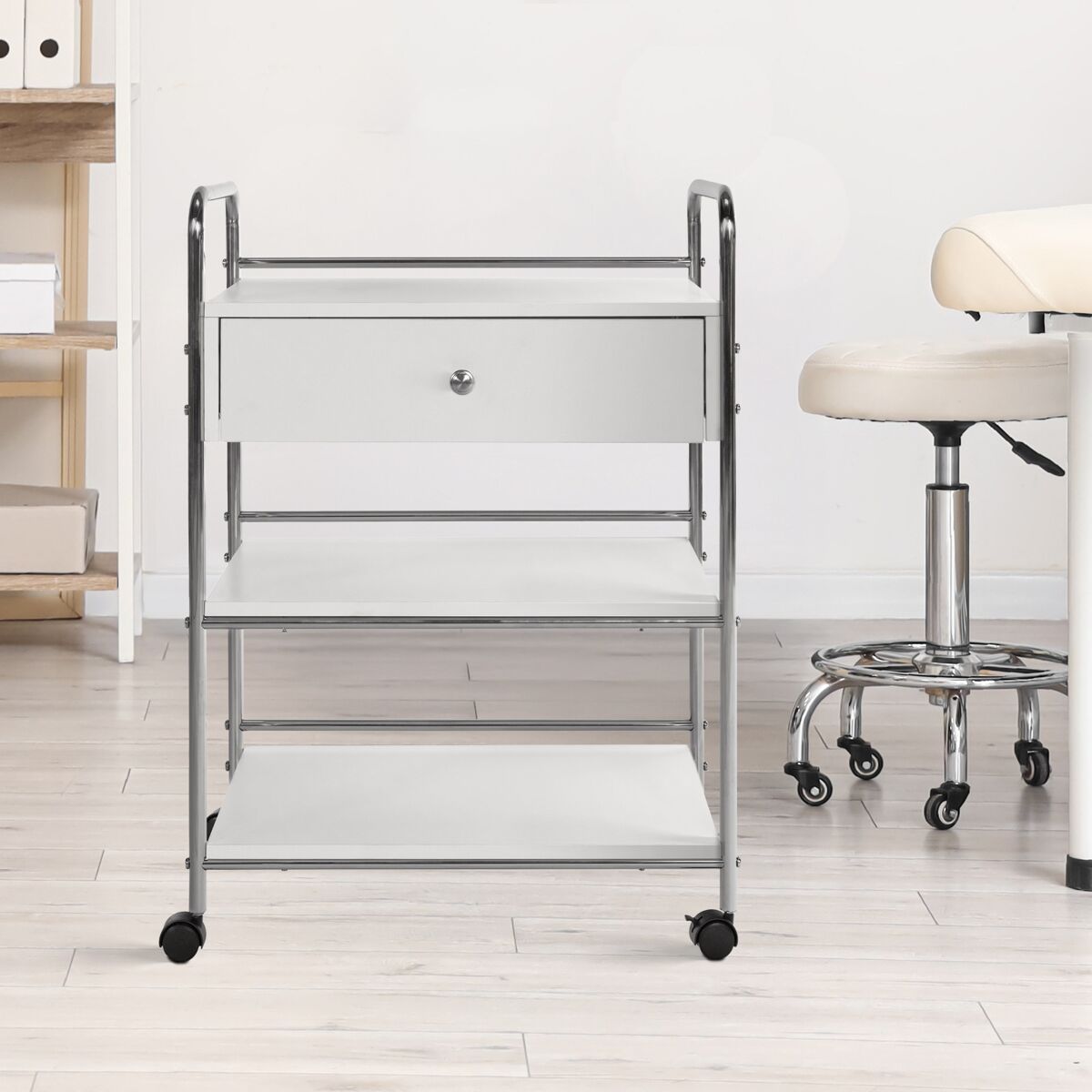 Carro para aparatos cosméticos pl912 madera blanco 36x59x82 cm