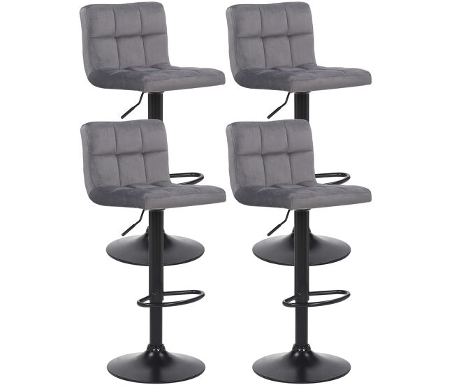 Set de 4 taburetes de bar feni en terciopelo gris 40x40x85 cm