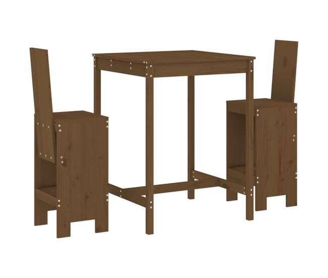 Mesa y taburetes altos de jardin 3 piezas madera pino marrón miel