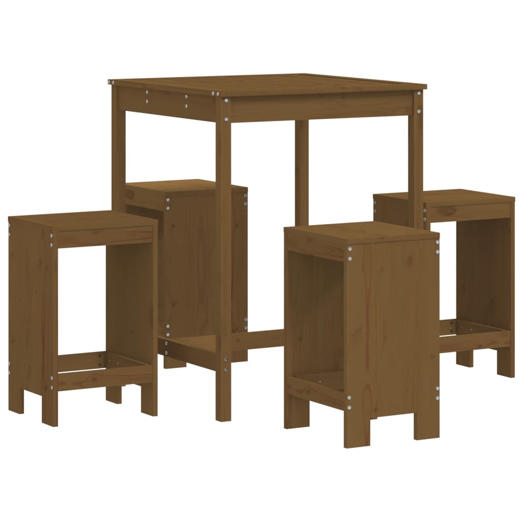 Mesa y taburetes altos de jardin 5 piezas madera pino marrón miel