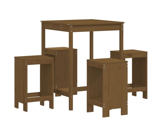 Mesa y taburetes altos de jardin 5 piezas madera pino marrón miel