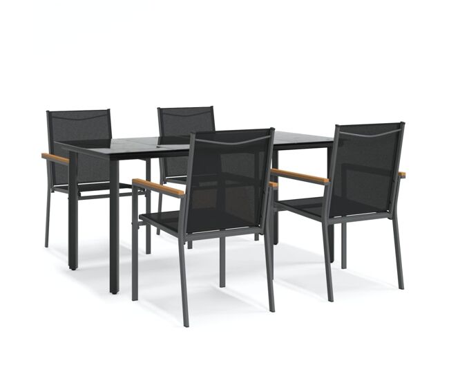 Juego de comedor para jardin 5 piezas acero y textilene negro