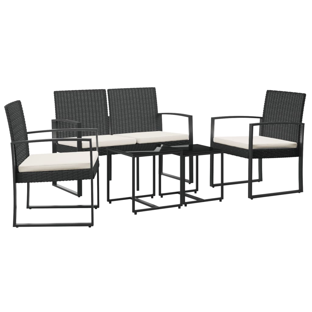 Set comedor de jardin 5 piezas con cojines pp aspecto ratán negro