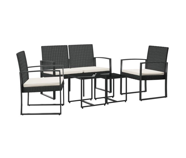 Set comedor de jardin 5 piezas con cojines pp aspecto ratán negro