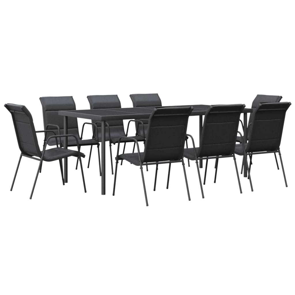 Juego de comedor para jardin 9 piezas acero y textilene negro