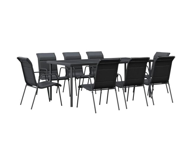 Juego de comedor para jardin 9 piezas acero y textilene negro