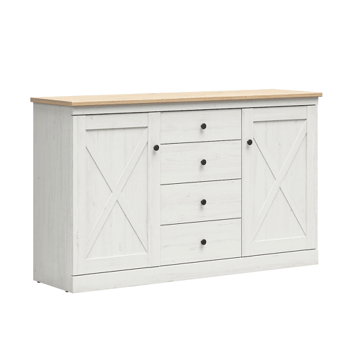 Buffet 2 portes 4 tiroirs Victoria Blanc et Bois