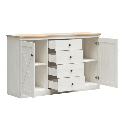 Buffet 2 portes 4 tiroirs Victoria Blanc et Bois