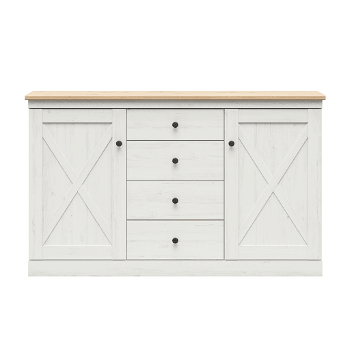 Buffet 2 portes 4 tiroirs Victoria Blanc et Bois