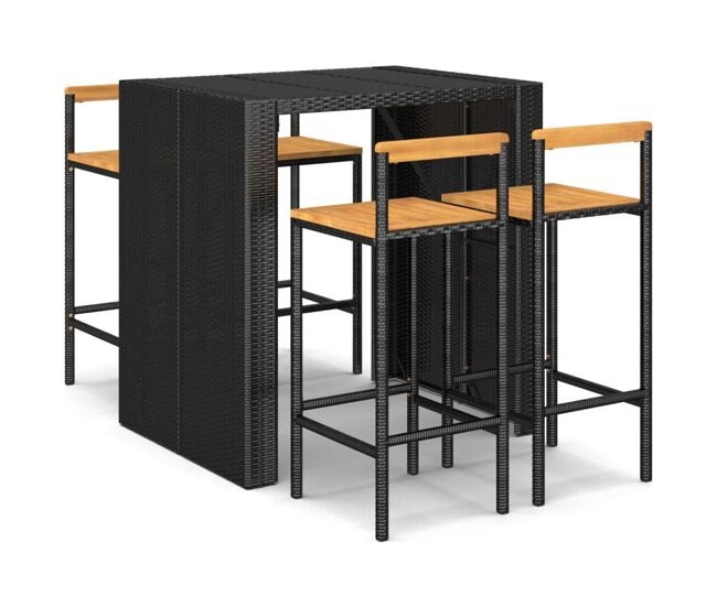 Mesa bar y taburetes jardin 5 piezas madera acacia ratán pe negro