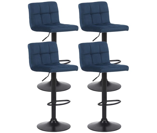 Set de 4 taburetes de bar feni en terciopelo azul 40x40x85 cm