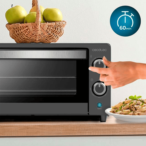 Cecotec Mini-forno elétrico multifunções, 10 litros de capacidade e porta com vidro duplo.