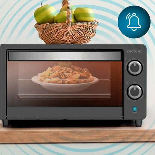 Cecotec Mini-forno elétrico multifunções, 10 litros de capacidade e porta com vidro duplo.