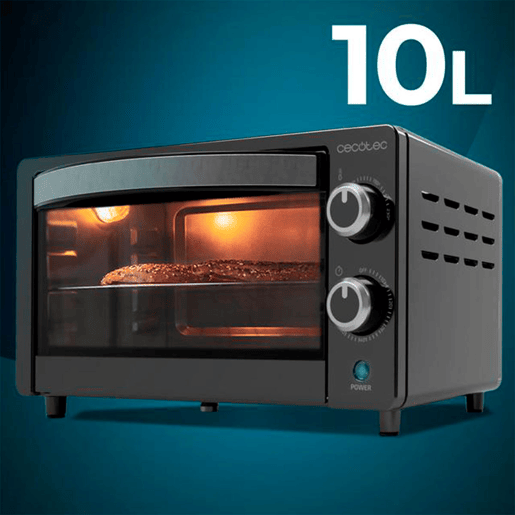 Cecotec Mini-forno elétrico multifunções, 10 litros de capacidade e porta com vidro duplo.