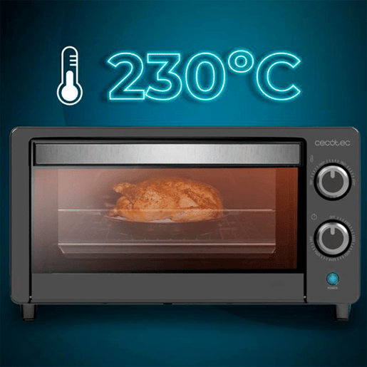 Cecotec Mini-forno elétrico multifunções, 10 litros de capacidade e porta com vidro duplo.
