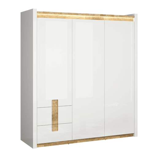 Roupeiro 3 portas com LED Helios Branco laquƩ e Madeira Roupeiro 3 portas com LED Helios Branco laquƩ e Madeira