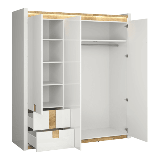 Roupeiro 3 portas com LED Helios Branco laquƩ e Madeira Roupeiro 3 portas com LED Helios Branco laquƩ e Madeira