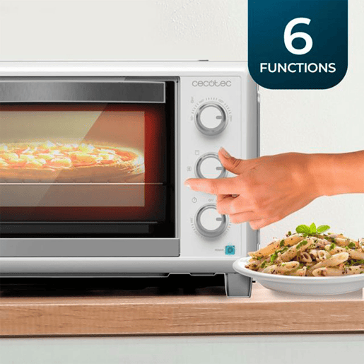 Cecotec Mini-forno de convecção de 26 litros com pedra especial para pizzas e 6 funções diferentes.