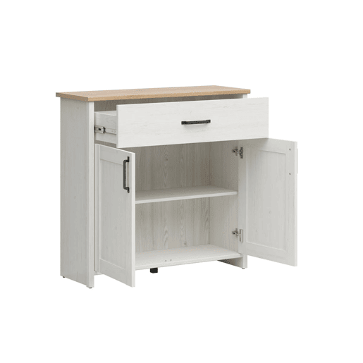 Cômoda 2 portas 1 gaveta Aksel Branco e Madeira