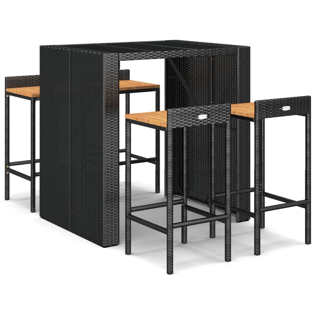 Mesa bar y taburetes jardin 5 piezas madera acacia ratán pe negro