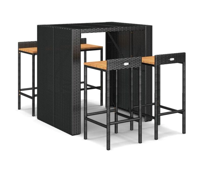 Mesa bar y taburetes jardin 5 piezas madera acacia ratán pe negro