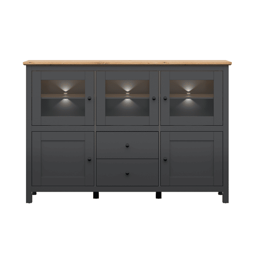 Aparador de 5 portas e 2 gavetas com LED Duck Cinzento antracite e madeira