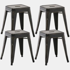 Set De 4 Taburetes Bajos Armin Metal Negro-dorado 40X40X46 cm