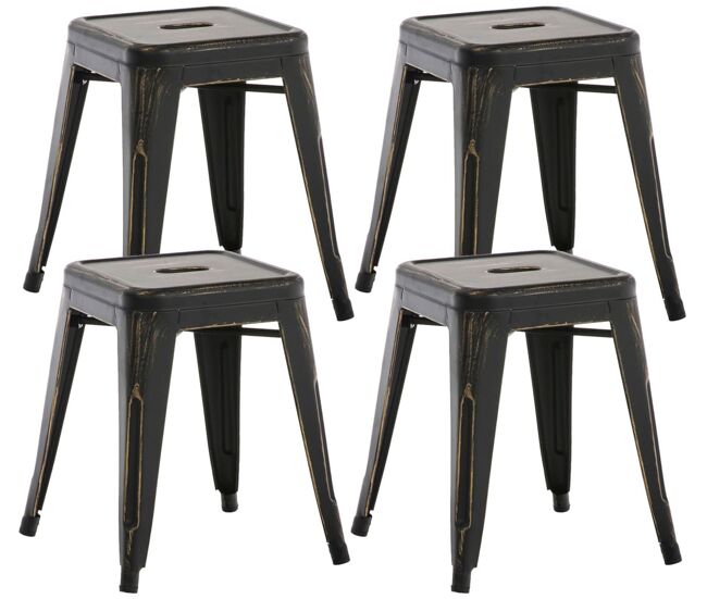 Set de 4 taburetes bajos armin metal negro-dorado 40x40x46 cm