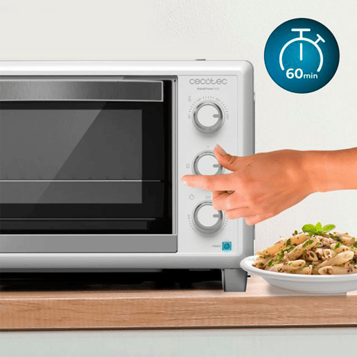 Cecotec Mini-forno elétrico multifunções, 23 litros de capacidade e porta com vidro duplo.