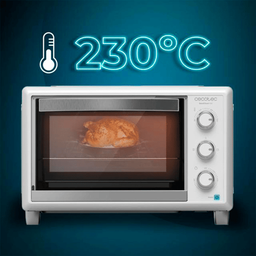 Cecotec Mini-forno elétrico multifunções, 23 litros de capacidade e porta com vidro duplo.