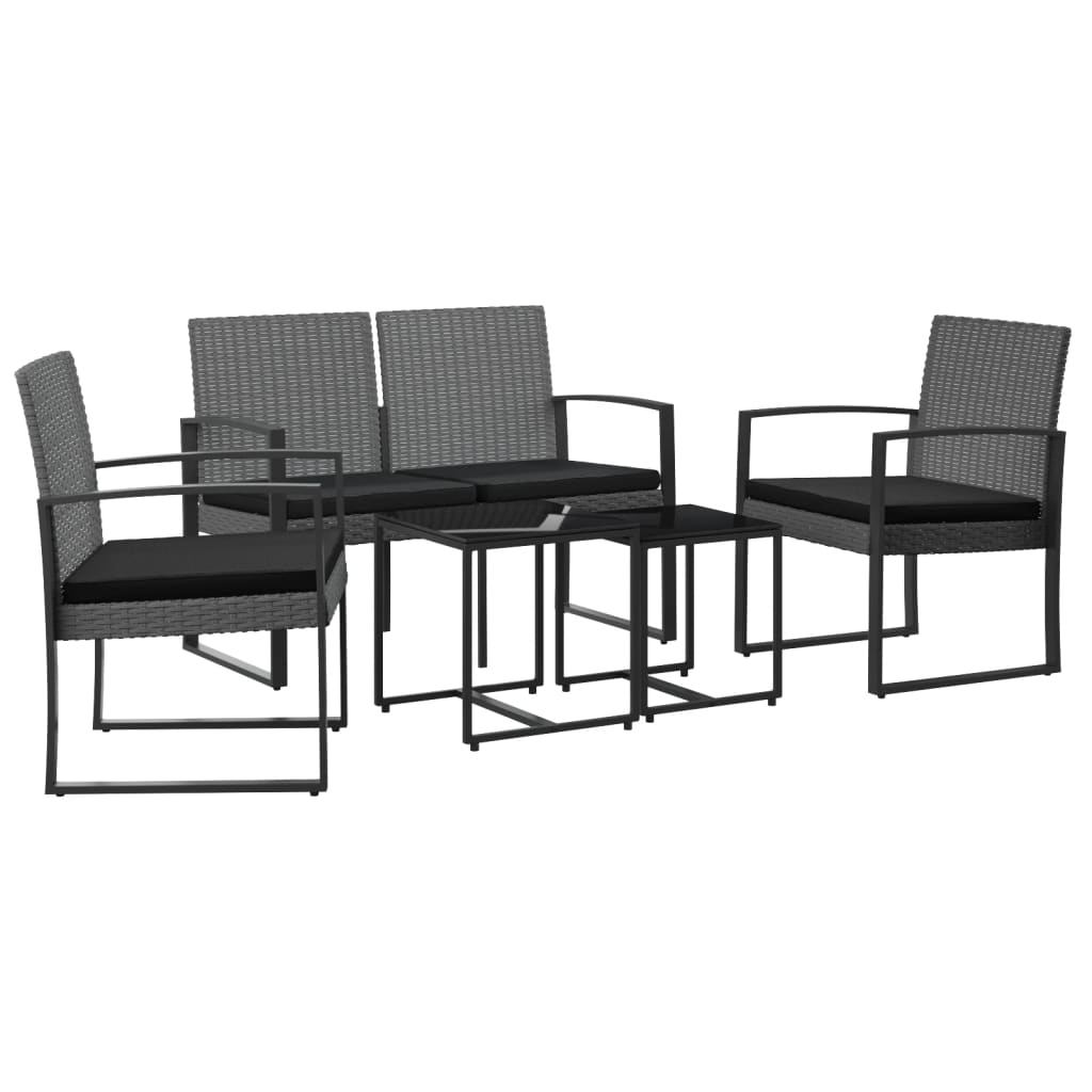 Set comedor jardin 5 piezas cojines pp aspecto ratán gris oscuro