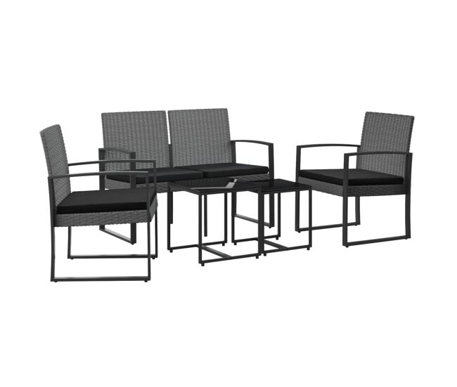 Set comedor jardin 5 piezas cojines pp aspecto ratán gris oscuro