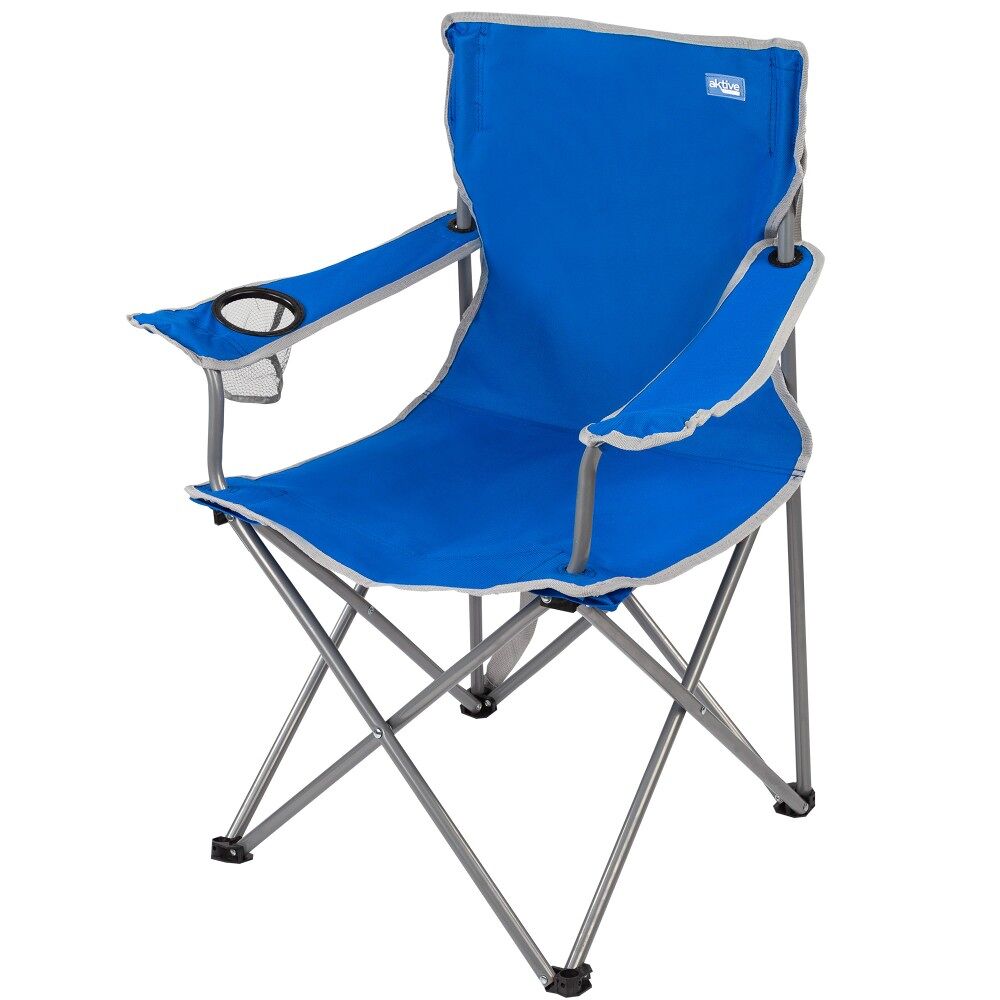 Silla plegable camping con posavasos azul aktive