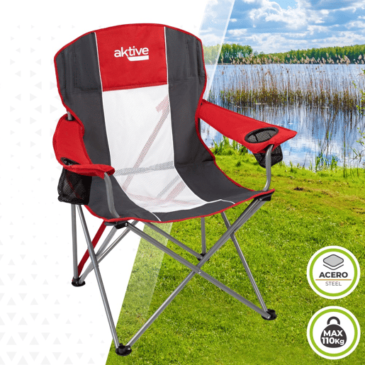 Cadeira de camping dobrável XL com porta-copos Aktive