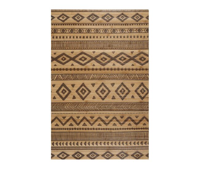 Alfombra de bambú natural antideslizante étnica negra, 80 x 150 cm