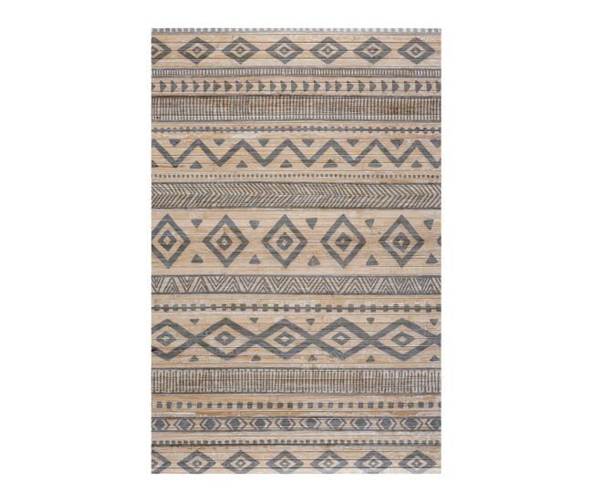 Alfombra de bambú natural antideslizante étnica gris, 60 x 90 cm