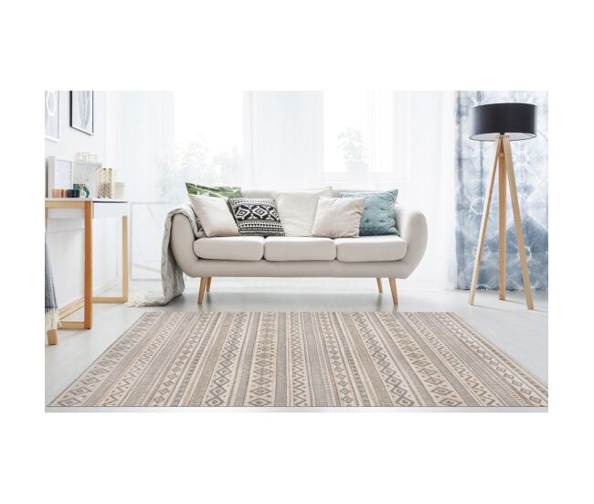 Alfombra de bambú natural antideslizante étnica gris, 160 x 230 cm