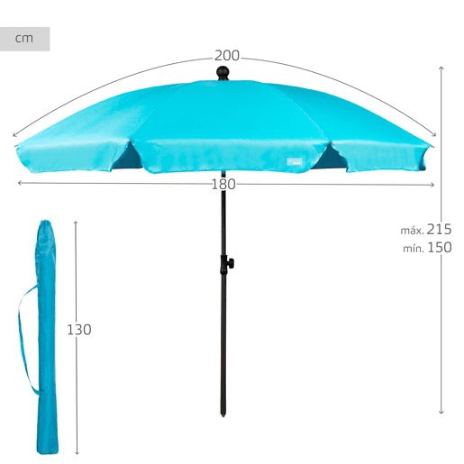 Aktive Guarda-sol grande 200 cm inclinável azul UV30 ccapa