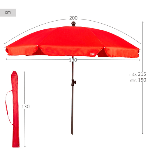 Aktive Guarda-sol grande 200 cm inclinável vermelho UV30 ccapa