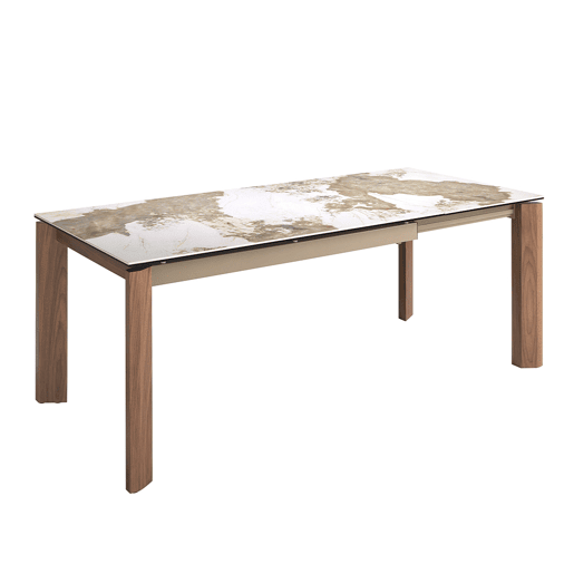 ANGEL CERDA Mesa de jantar extensível retangular mármore porcelânico e nogueira