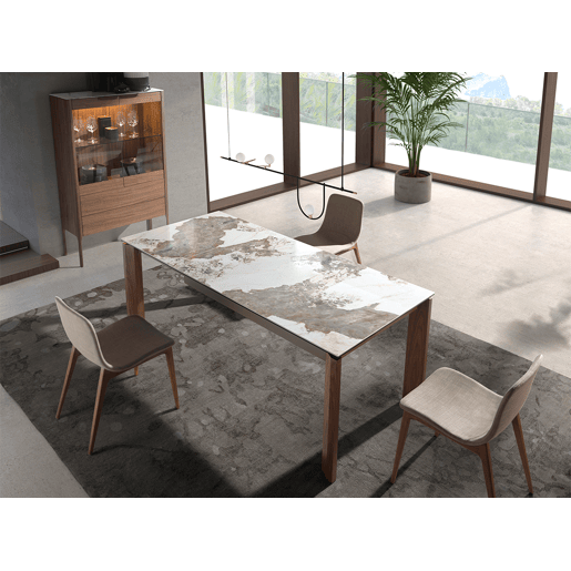 ANGEL CERDA Mesa de jantar extensível retangular mármore porcelânico e nogueira