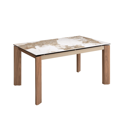 ANGEL CERDA Mesa de jantar extensível retangular mármore porcelânico e nogueira