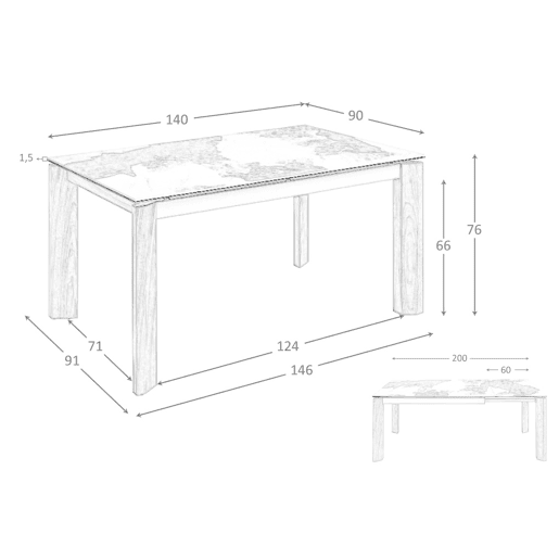 ANGEL CERDA Mesa de jantar extensível retangular mármore porcelânico e nogueira