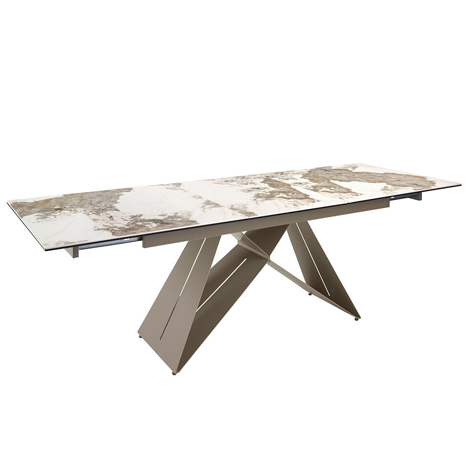ANGEL CERDA Mesa comedor extensible rectangular mármol porcelánico y acero gris taupé 240x90