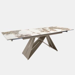 ANGEL CERDA Mesa de jantar extensível retangular em mármore porcelânico e aço cinzento taupe