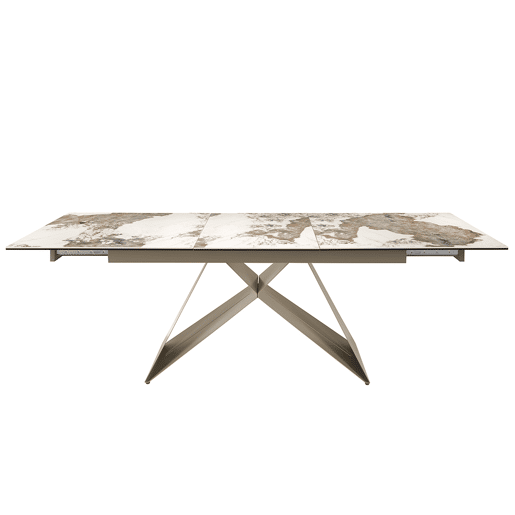 ANGEL CERDA Mesa de jantar extensível retangular em mármore porcelânico e aço cinzento taupe
