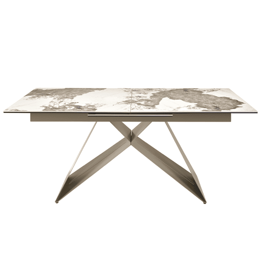 ANGEL CERDA Mesa de jantar extensível retangular em mármore porcelânico e aço cinzento taupe
