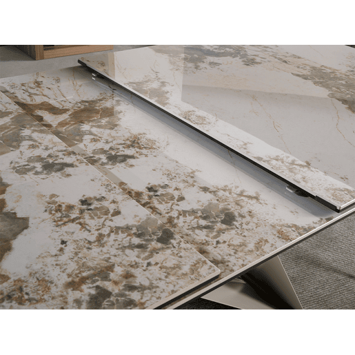 ANGEL CERDA Mesa de jantar extensível retangular em mármore porcelânico e aço cinzento taupe