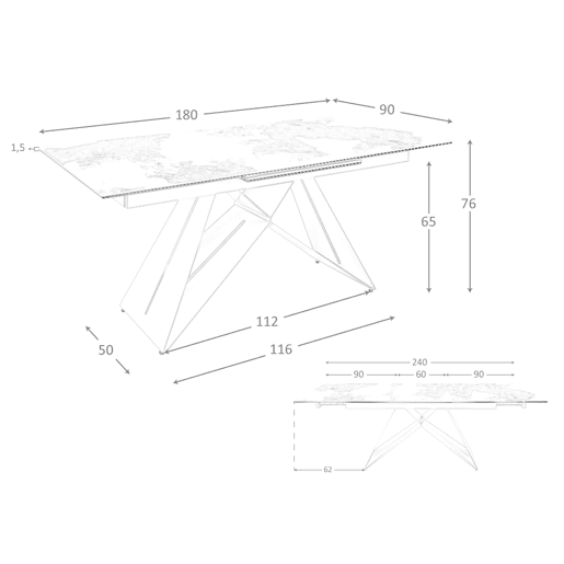 ANGEL CERDA Mesa de jantar extensível retangular em mármore porcelânico e aço cinzento taupe